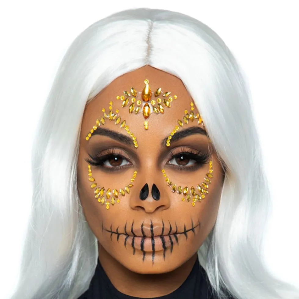 Face Jewels Sugar Skull Guld Deluxe