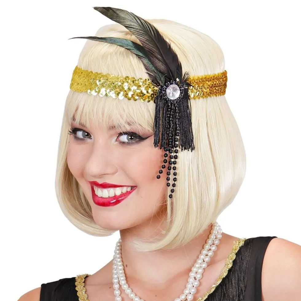 Flapper pandebånd med fjer guld