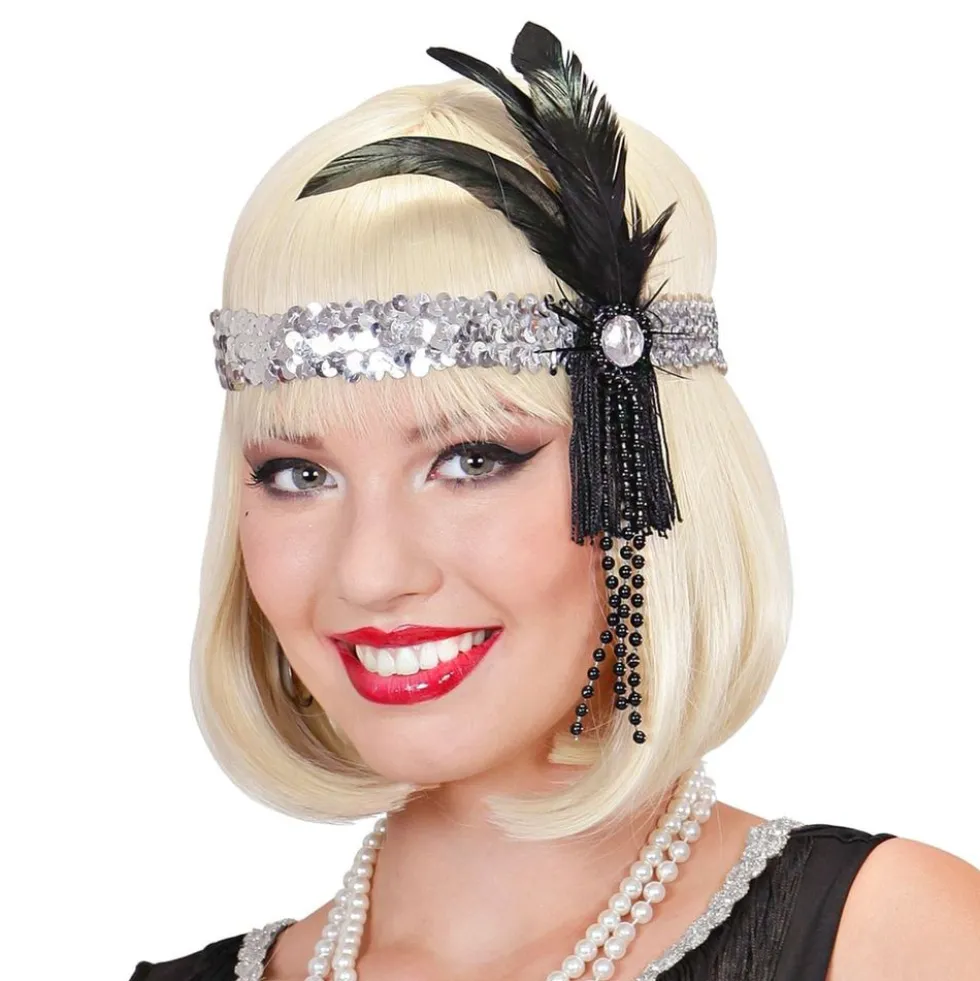 Flapper pandebånd med fjer sølv