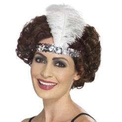 Flapper Pandebånd med Hvid Fjer