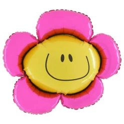 Folieballon Blomst Smiley Lyserød
