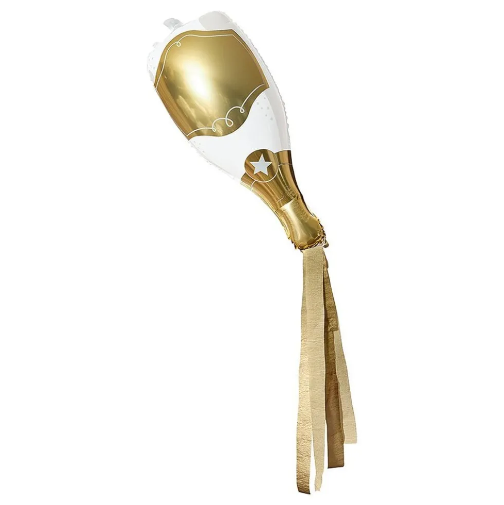 Folieballon Champagneflaske Guld med Streamers