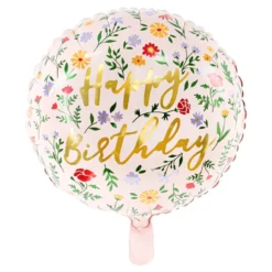 Folieballon "Happy Birthday" Blomster