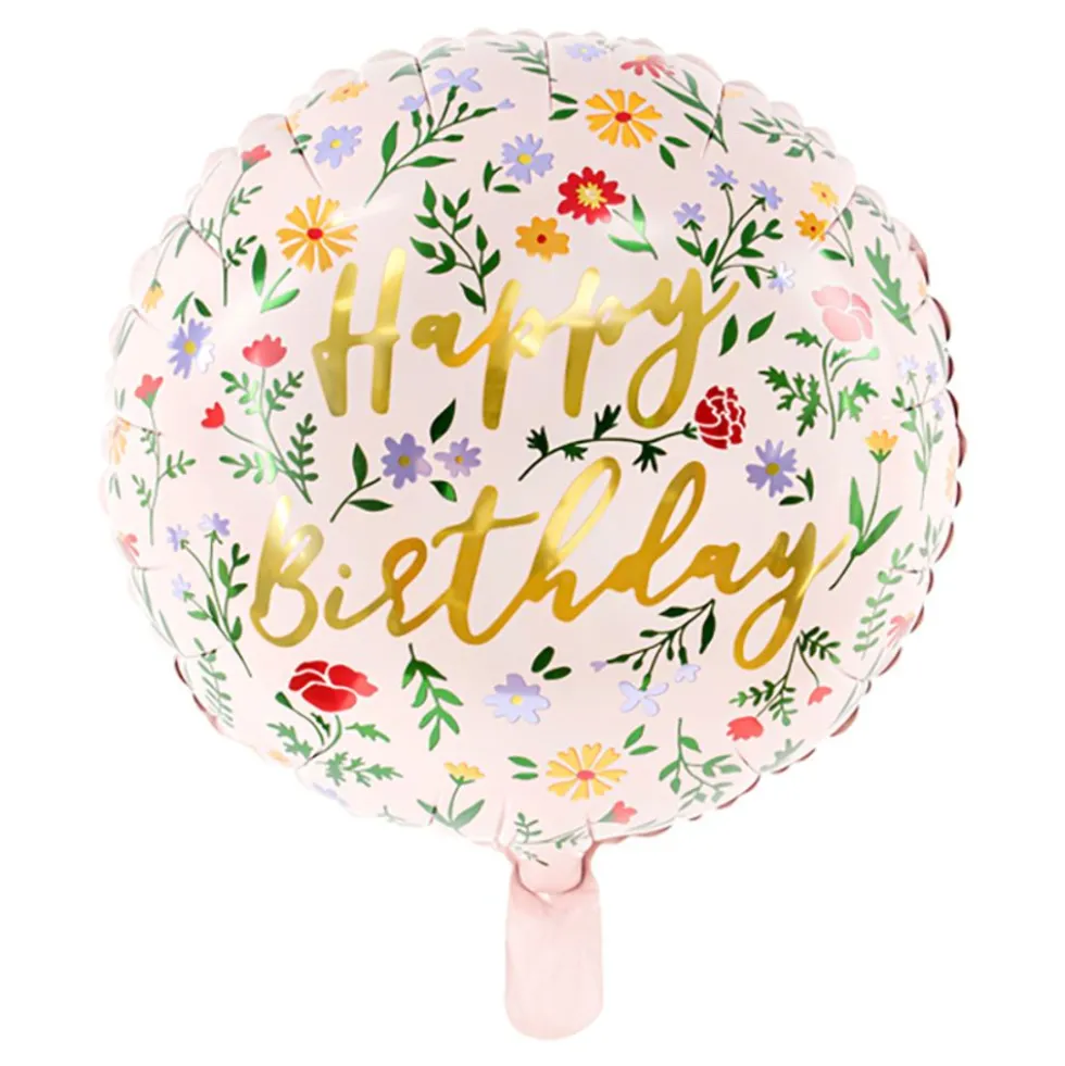 Folieballon "Happy Birthday" Blomster
