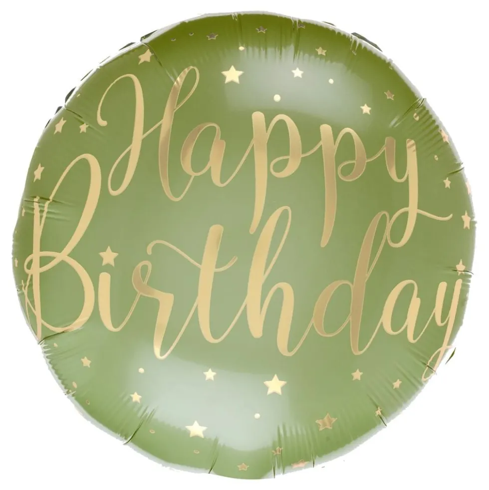 Folieballon Happy Birthday Grøn/Guld