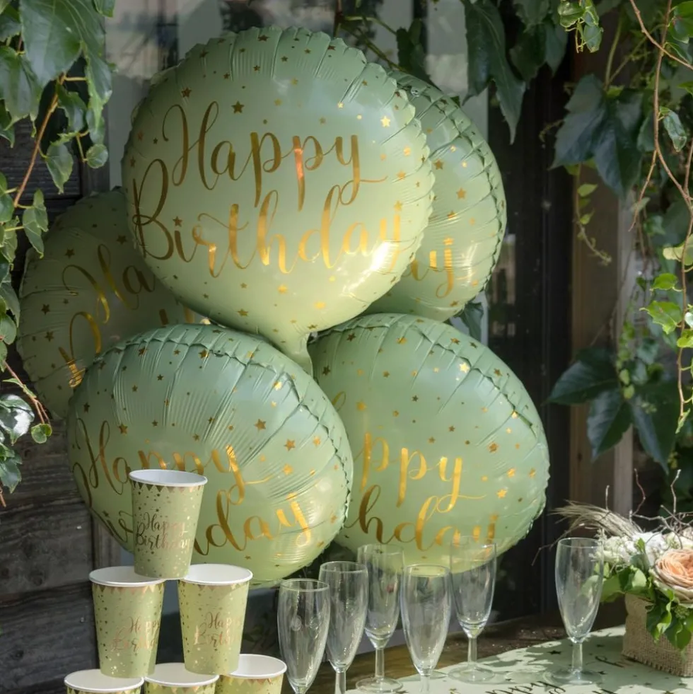Folieballon Happy Birthday Grøn/Guld