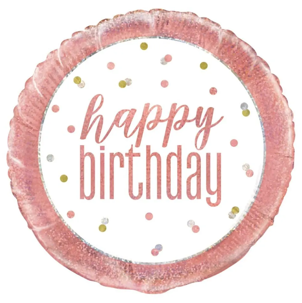 Folieballon Happy Birthday Hvid/Rosaguld