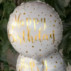 Folieballon Happy Birthday Hvid/Guld