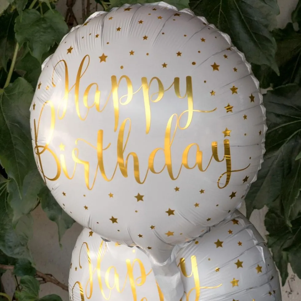 Folieballon Happy Birthday Hvid/Guld