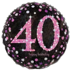Folieballon 40 Happy Birthday Lyserød Sparkling