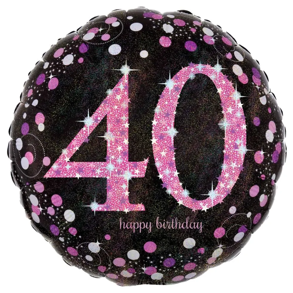 Folieballon 40 Happy Birthday Lyserød Sparkling