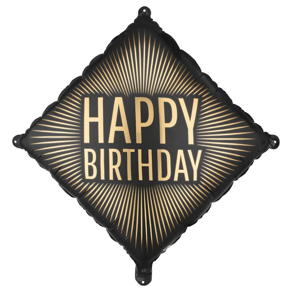 Folieballon Happy Birthday Sort/Guld