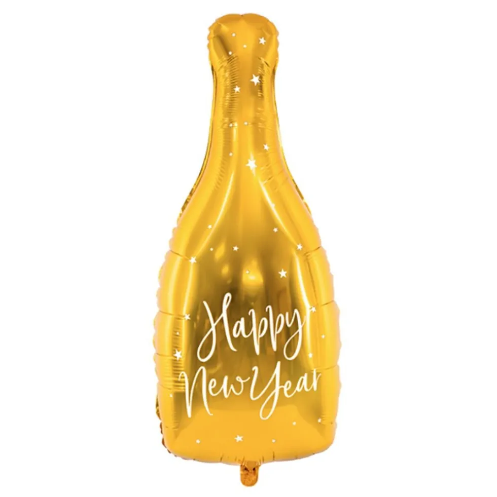Folieballon Happy New Year Flaske Guld