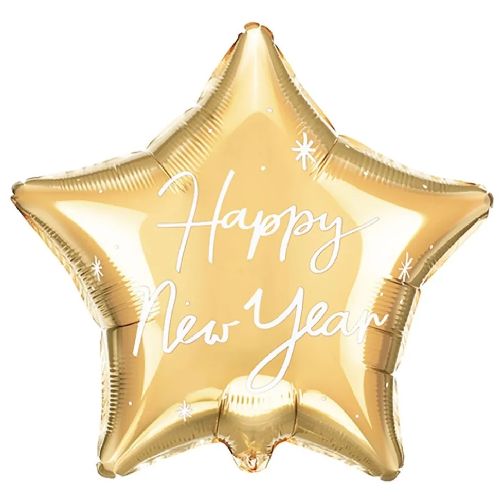 Folieballon Happy New Year Guld Stjerne