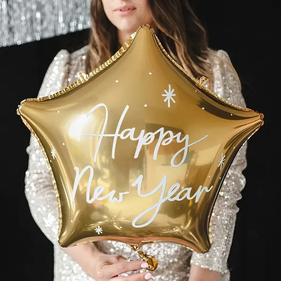 Folieballon Happy New Year Guld Stjerne