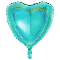 Folieballon Hjerte Glitter Turkis