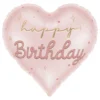 Folieballon Hjerte Happy Birthday Lyserød Pastel