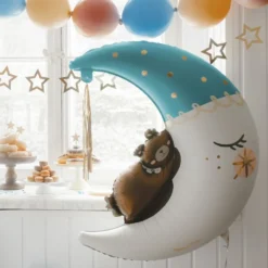 Folieballon Teddybjørn på Måne Blå