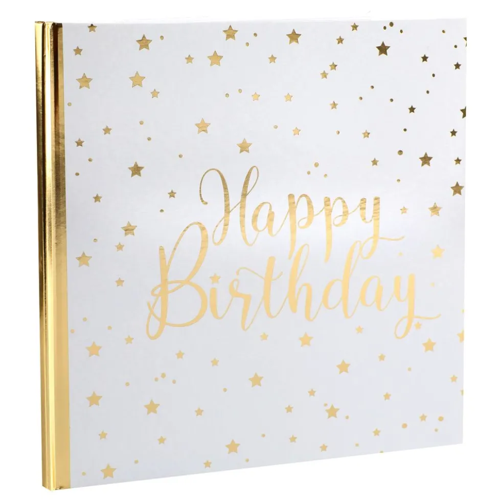 Gæstebog Happy Birthday Hvid/Guld
