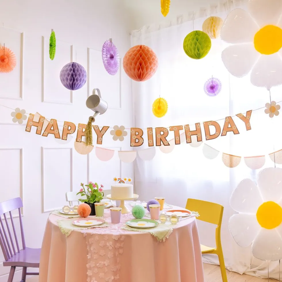 Guirlande Happy Birthday med Blomster
