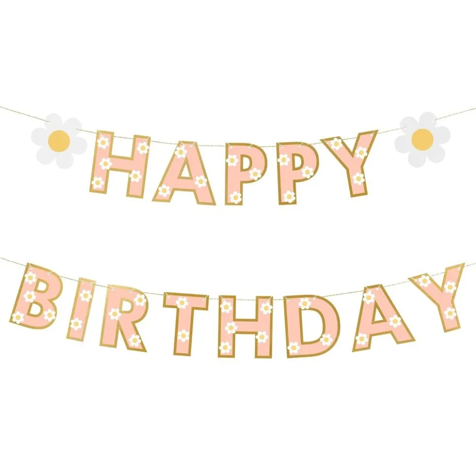 Guirlande Happy Birthday med Blomster