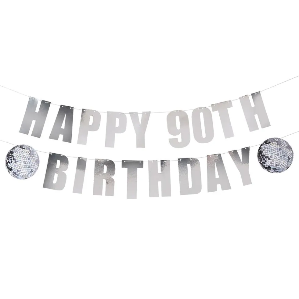 Guirlande Happy Birthday Silver Disco Personlig