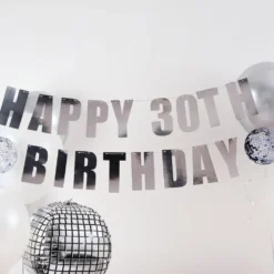 Guirlande Happy Birthday Silver Disco Personlig