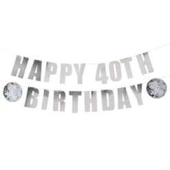 Guirlande Happy Birthday Silver Disco Personlig