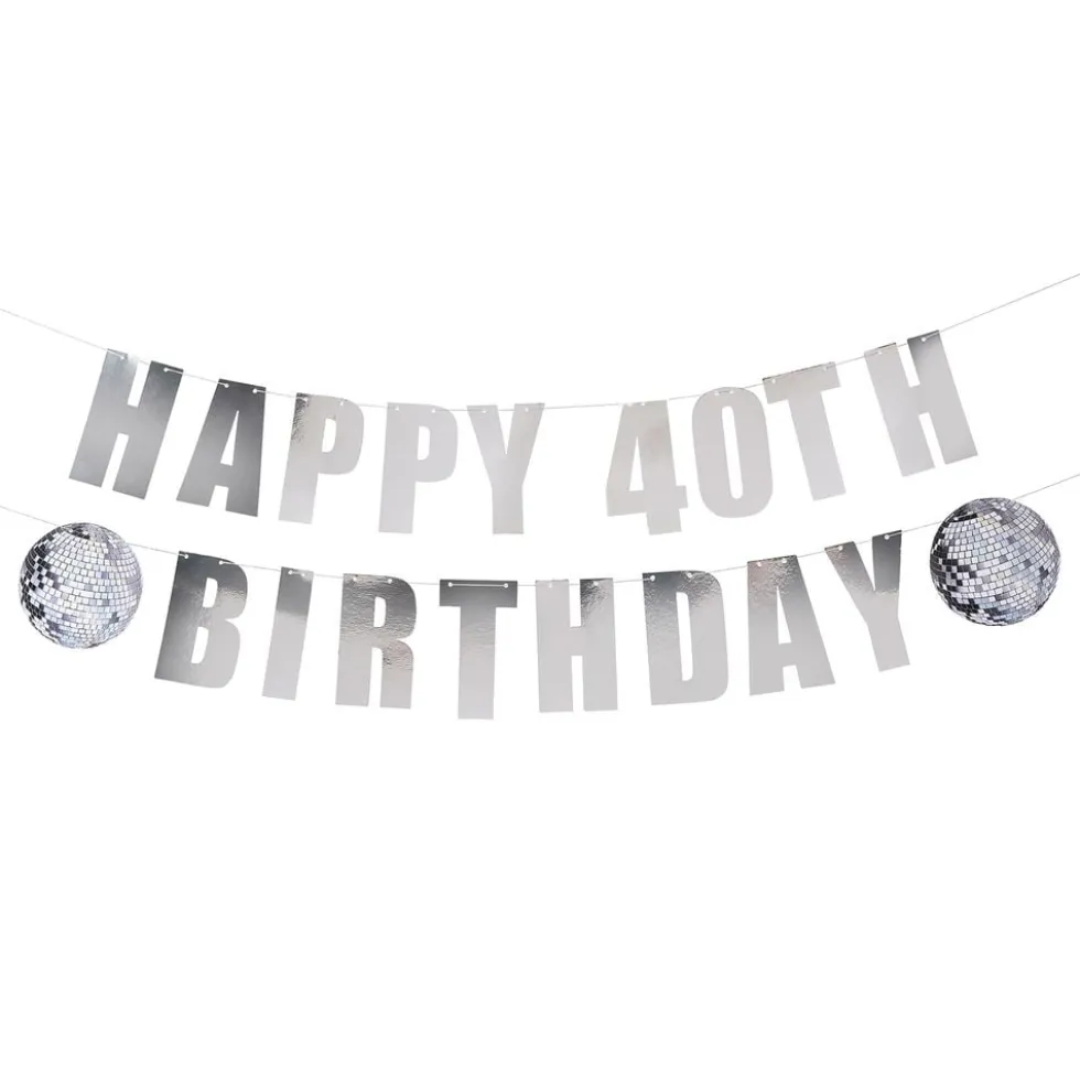 Guirlande Happy Birthday Silver Disco Personlig