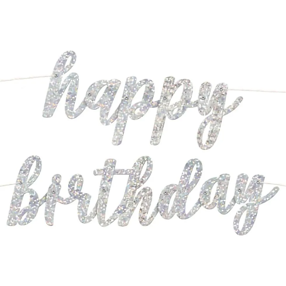 Guirlande Happy Birthday Sølvskinnende