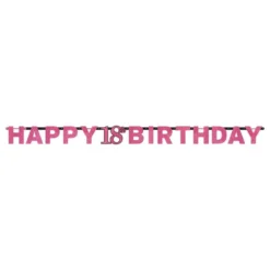Guirlande 18 Happy Birthday Sort/Lyserød Glitter
