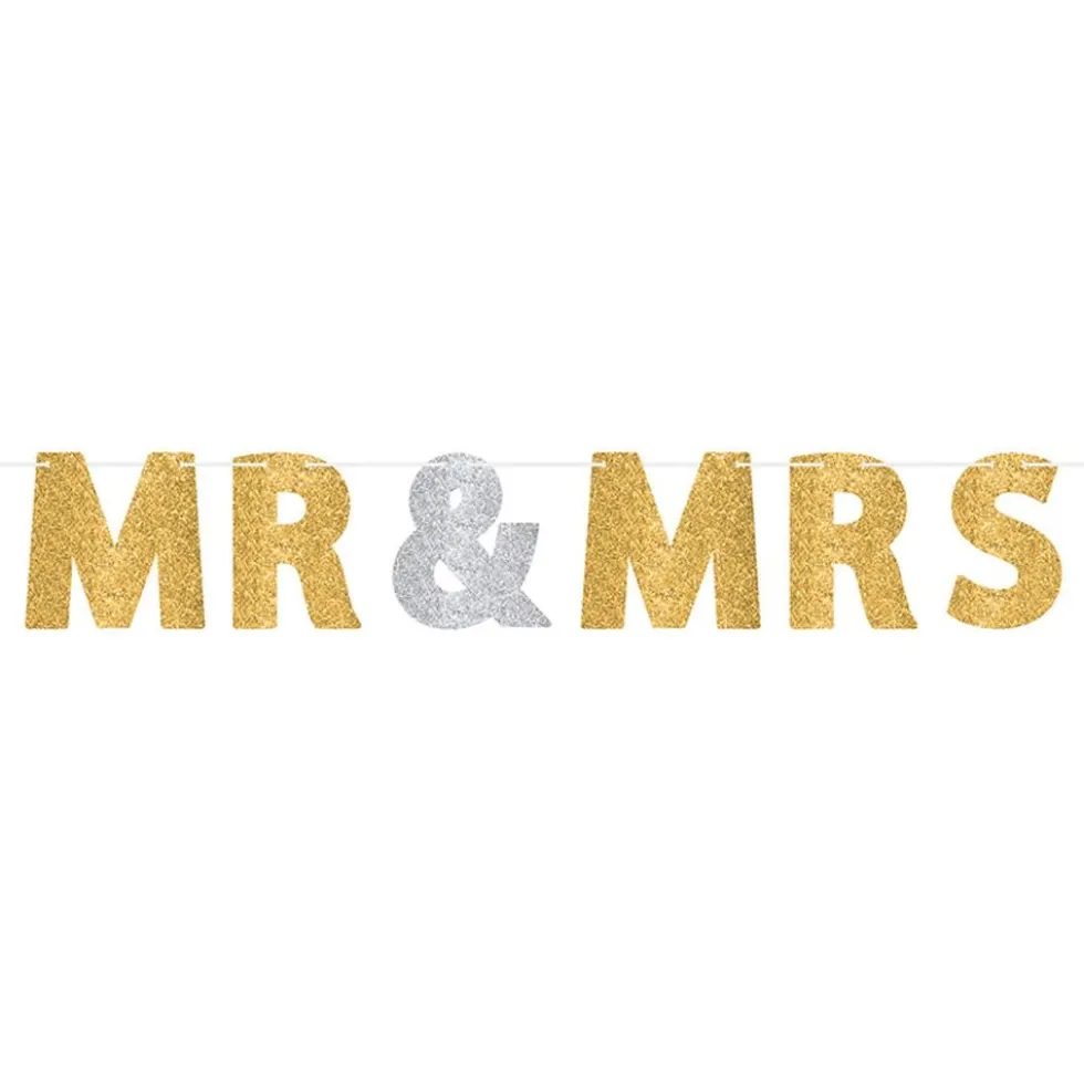 Guirlande Mr & Mrs Guld/Sølv Glitter