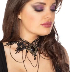 Halskæde Choker Sort med Kæder
