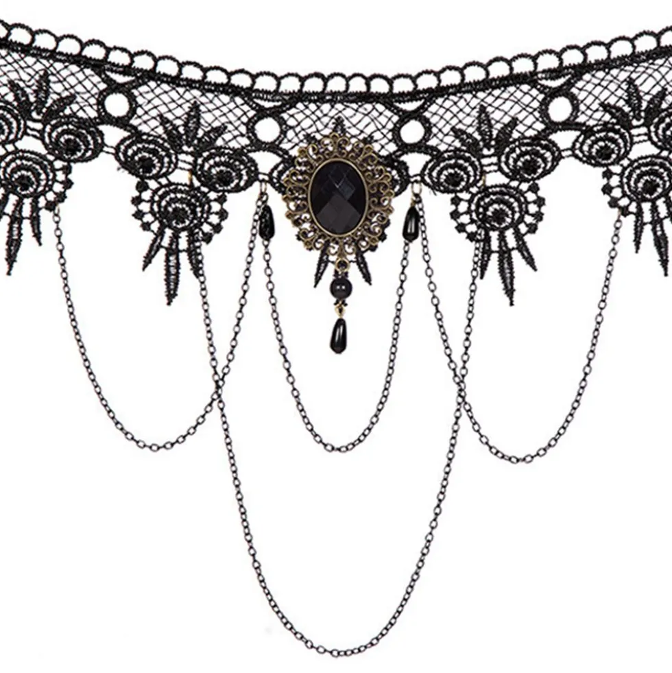 Halskæde Choker Sort med Kæder