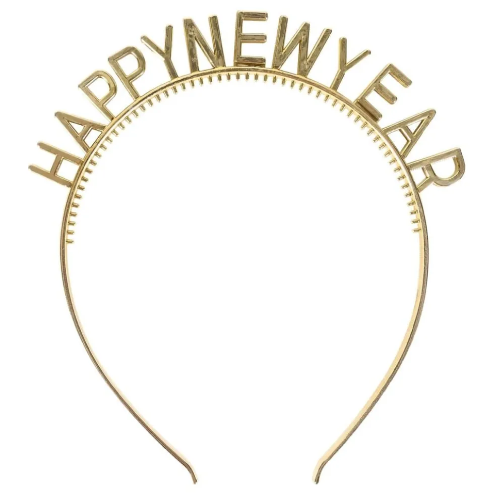Hårbøjle Happy New Year Guld