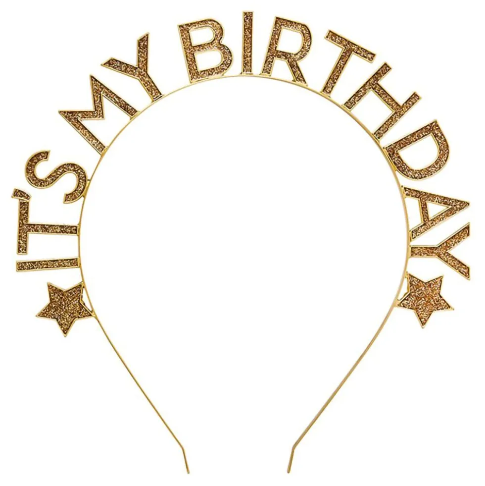Hårbøjle It's My Birthday Guld i Metal