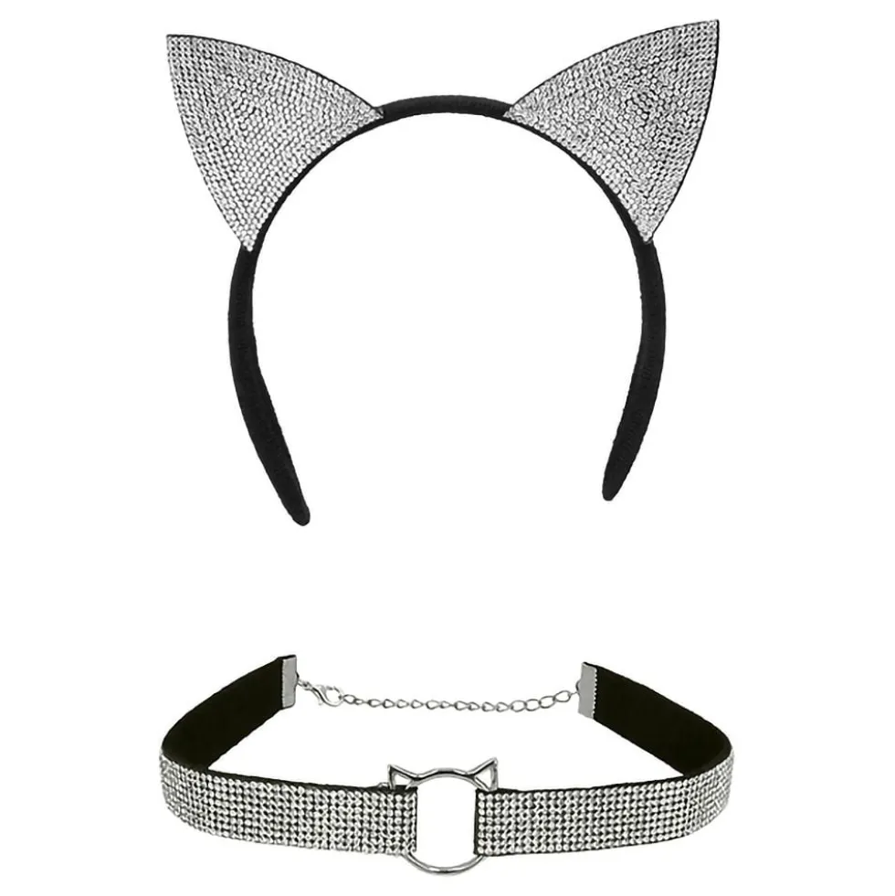 Hårbøjle Katteører & Choker Strass