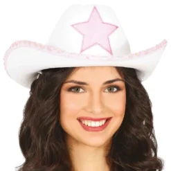 Hvid Cowboyhat med Lyserød Stjerne