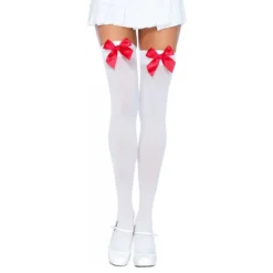 Hvide Knæstrømper med Røde Sløjfer Deluxe