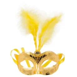 Øjenmaske med Fjer Guld Metallic