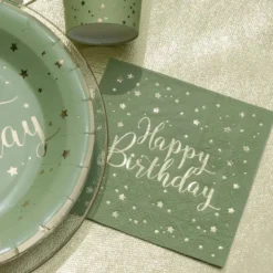 Kaffeservietter Happy Birthday Grøn/Guld