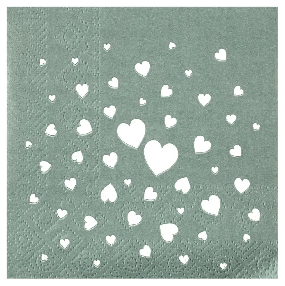 Kaffeservietter Hjerter Dusty Green