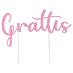 Kagedekoration "Grattis" Lyserød