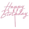 Kagedekoration Happy Birthday Lyserød