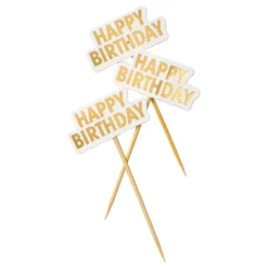 Kagedekoration Happy Birthday Guld