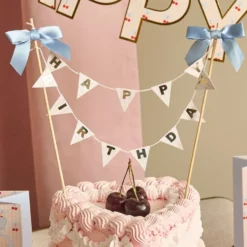 Kagedekoration Happy Birthday Roset Blå