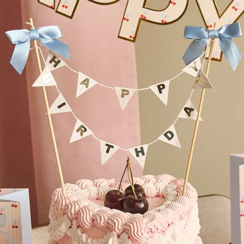 Kagedekoration Happy Birthday Roset Blå
