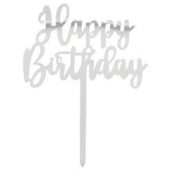 Kagedekoration Happy Birthday Sølv