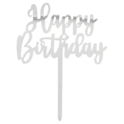 Kagedekoration Happy Birthday Sølv