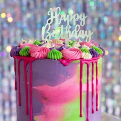 Kagedekoration Happy Birthday Sølv